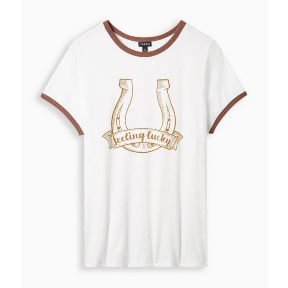 Torrid Tee Feeling Lucky Classic Fit Rib Crew Neck Ringer Top Sz 3X (3) NWT